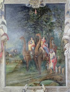 Exodus-scene på skorstenen i Madeleine de Savoies værelse, Chateau dEcouen af French School